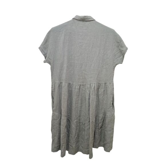 TAHARI 100% Linen Tiered 3/4 Agate Dress Lagenlook Cottage Flowy Gray Size L - Picture 3 of 5
